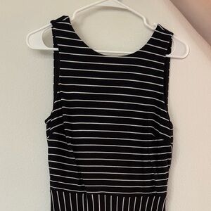 LOFT Black and White Striped Midi Dress